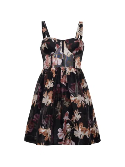Cara Cara Pheobe Floral-print Mini Dress In Black