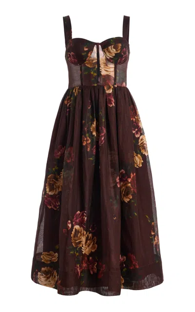 Cara Cara Phoebe Linen-silk Midi Dress In Brown