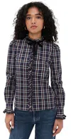 Cara Cara Pia Tartan Ruffled Shirt In Blue