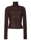 Cara Cara Piper Sequin Turtleneck Top In Brown