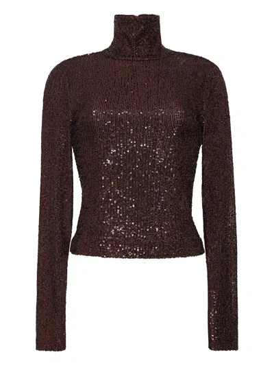 Cara Cara Piper Sequin Turtleneck Top In Brown