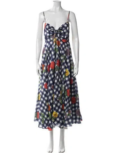 Pre-owned Cara Cara Plaid Print Long Dress In Blue