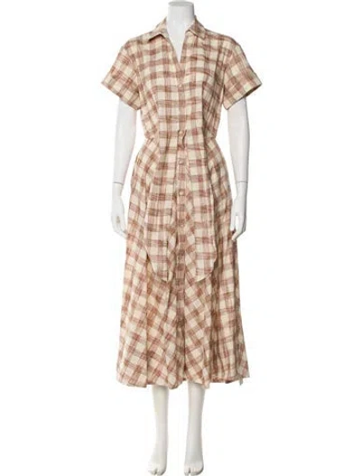 Pre-owned Cara Cara Plaid Print Long Dress In Neutral