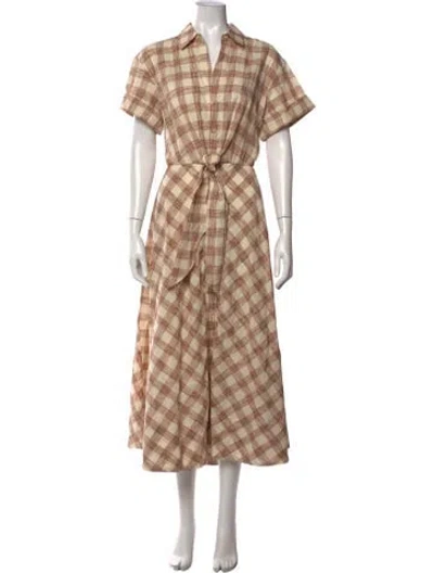 Pre-owned Cara Cara Plaid Print Long Dress In Neutrals