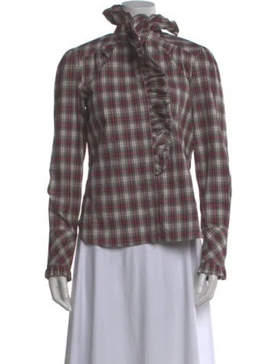 Pre-owned Cara Cara Plaid Print Long Sleeve Blouse In Red