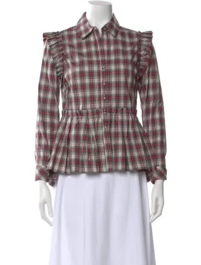 Pre-owned Cara Cara Plaid Print Long Sleeve Blouse In Red