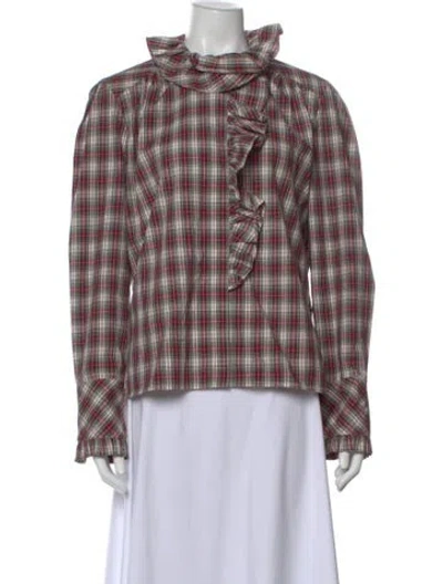 Pre-owned Cara Cara Plaid Print Long Sleeve Blouse In Red