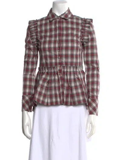 Pre-owned Cara Cara Plaid Print Long Sleeve Blouse W/ Tags In Multi