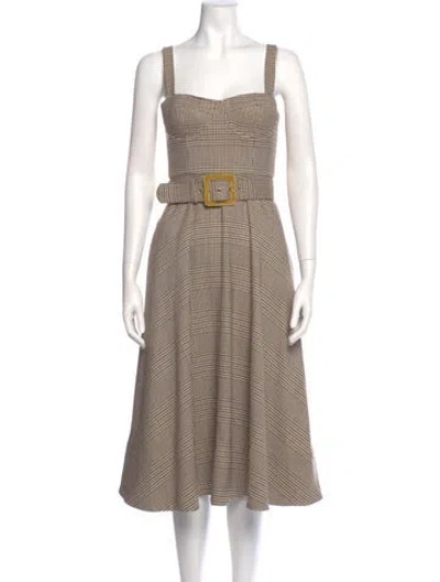 Pre-owned Cara Cara Plaid Print Midi Length Dress In Neutral