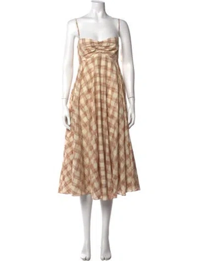 Pre-owned Cara Cara Plaid Print Midi Length Dress In Neutrals