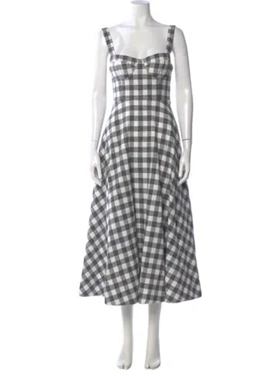Pre-owned Cara Cara Plaid Print Midi Length Dress In Silver