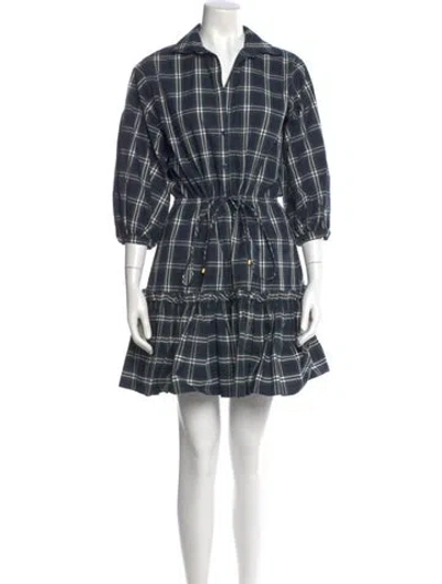 Pre-owned Cara Cara Plaid Print Mini Dress In Blue