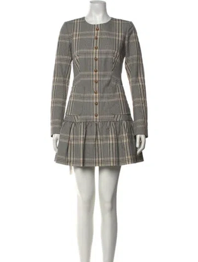 Pre-owned Cara Cara Plaid Print Mini Dress In Grey