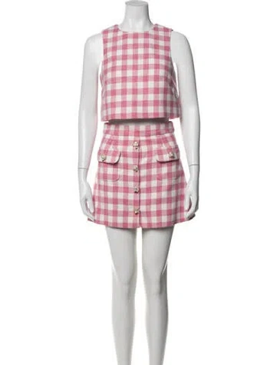 Pre-owned Cara Cara Plaid Print Skirt Set In Pink