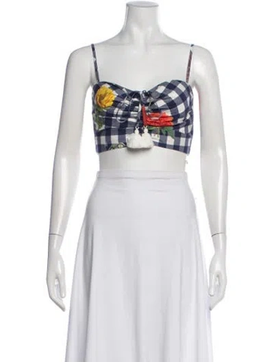 Pre-owned Cara Cara Plaid Print Square Neckline Crop Top W/ Tags In White