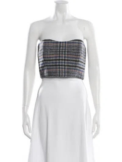 Pre-owned Cara Cara Plaid Print Strapless Crop Top W/ Tags In Neutral