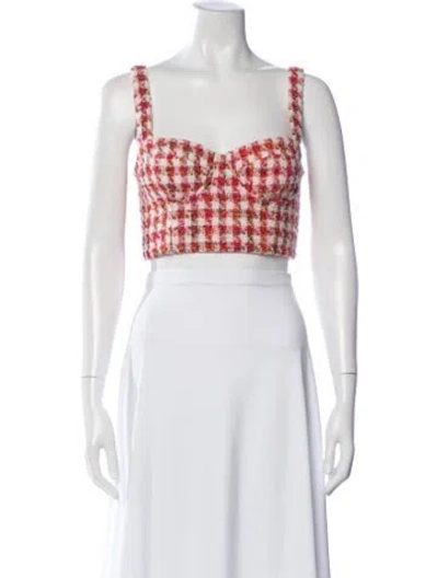 Pre-owned Cara Cara Plaid Print V-neck Crop Top In White