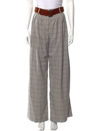 Pre-owned Cara Cara Plaid Print Wide Leg Pants In White