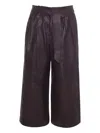 Cara Cara Ira Belted Pleated Leather Culottes In Brown