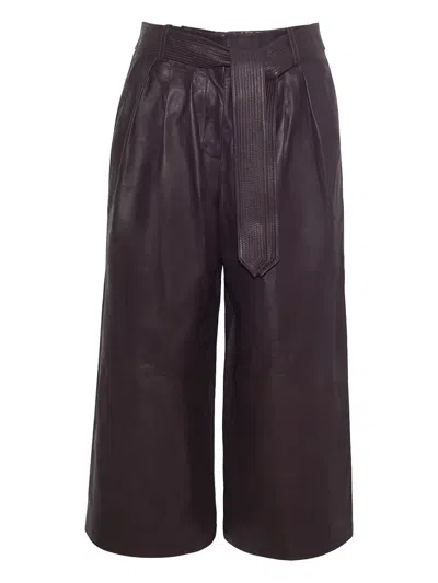 Cara Cara Ira Belted Pleated Leather Culottes In Dunkelbraun