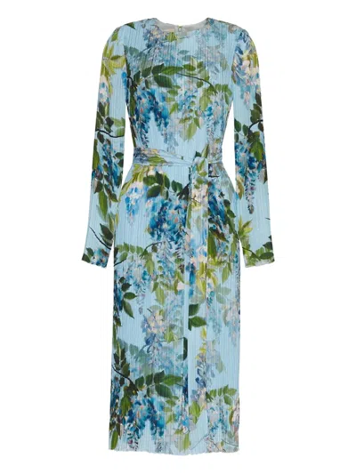 Cara Cara Pleated Floral-print Dress In Green