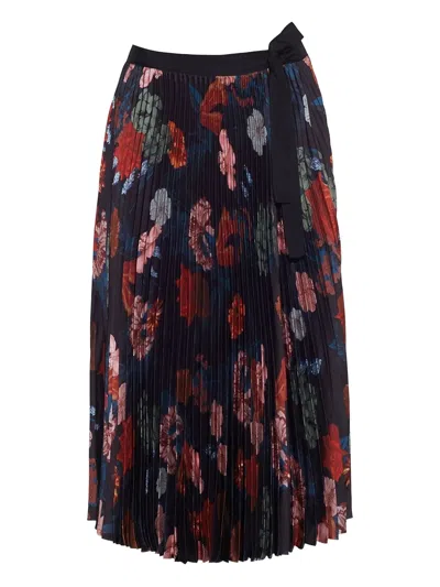 Cara Cara Pleated Floral Skirt In Black