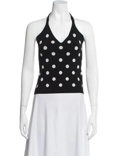 Pre-owned Cara Cara Polka Dot Print Halterneck Crop Top W/ Tags In Black