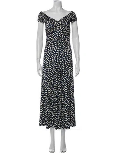 Pre-owned Cara Cara Polka Dot Print Long Dress In Blue