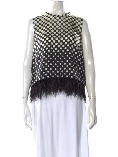 Pre-owned Cara Cara Polka Dot Print Mock Neck Top In Black