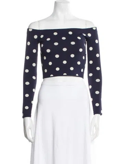 Pre-owned Cara Cara Polka Dot Print Off-the-shoulder Crop Top W/ Tags In Blue