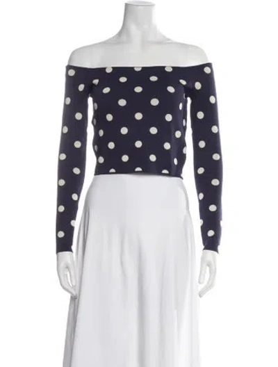 Pre-owned Cara Cara Polka Dot Print Off-the-shoulder Crop Top W/ Tags In Blue