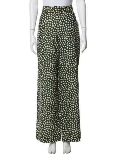 Pre-owned Cara Cara Polka Dot Print Wide Leg Pants In Green