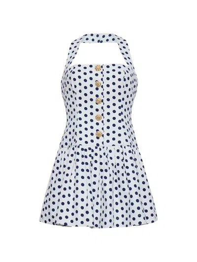 Cara Cara Polka-dot Halterneck Mini Dress In Blue