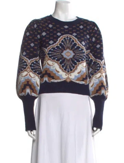 Pre-owned Cara Cara Printed Crew Neck Sweater In Blue