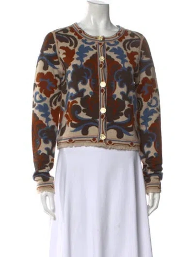 Pre-owned Cara Cara Printed Crew Neck Sweater In Brown