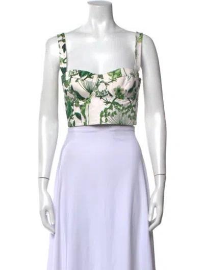 Pre-owned Cara Cara Printed Cropped Sleeveless Top In Green/white