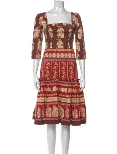 Pre-owned Cara Cara Printed Knee-length Dress In Brown