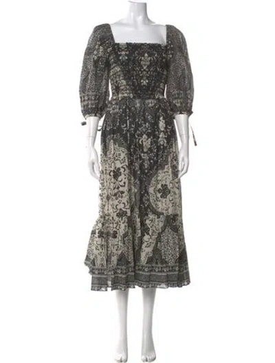 Pre-owned Cara Cara Printed Long Dress In Black