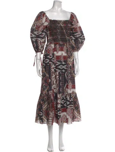 Pre-owned Cara Cara Printed Long Dress In Black