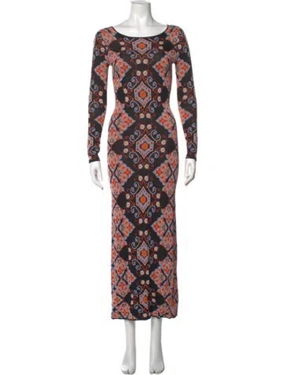 Pre-owned Cara Cara Printed Long Dress In Black