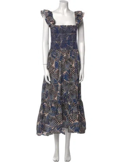 Pre-owned Cara Cara Printed Long Dress In Blue