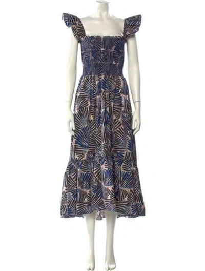 Pre-owned Cara Cara Printed Long Dress In Blue