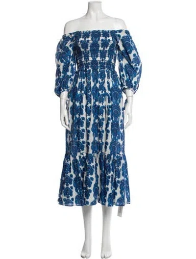 Pre-owned Cara Cara Printed Long Dress In Blue