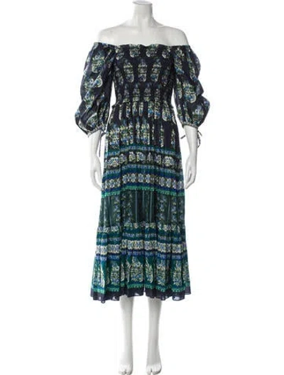 Pre-owned Cara Cara Printed Long Dress In Blue