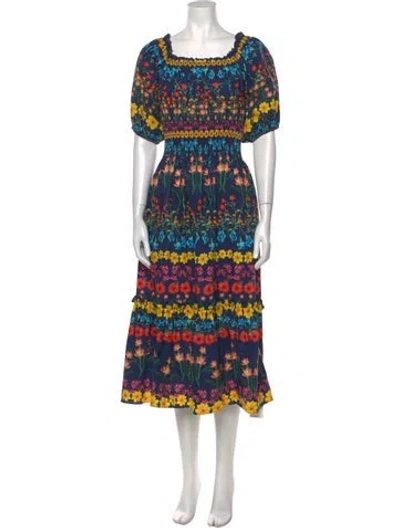 Pre-owned Cara Cara Printed Long Dress In Blue