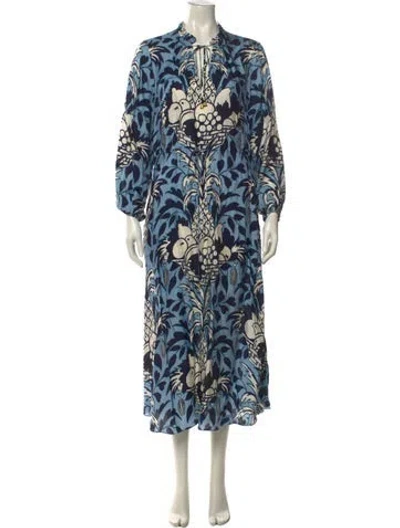 Pre-owned Cara Cara Printed Long Dress In Blue