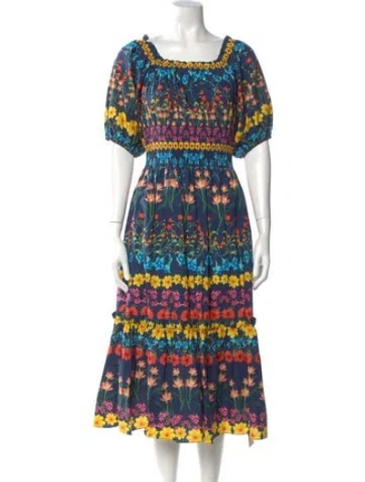 Pre-owned Cara Cara Printed Long Dress In Blue