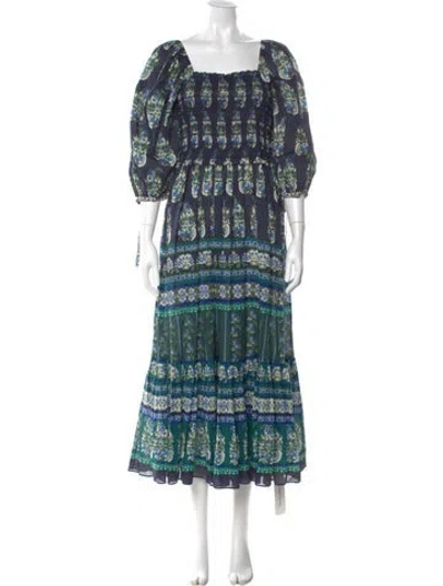 Pre-owned Cara Cara Printed Long Dress In Blue