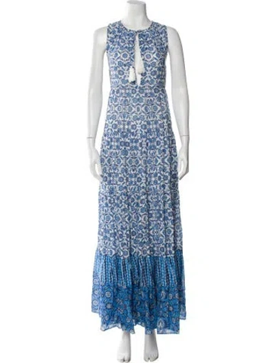 Pre-owned Cara Cara Printed Long Dress In Blue