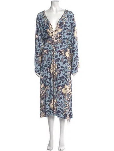 Pre-owned Cara Cara Printed Long Dress In Blue